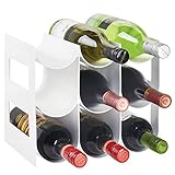 mDesign Pratico scaffale per bottiglie di vino – Portabottiglie in plastica senza BPA per 9 bottiglie – Organizer in plastica autoportante per ogni tipo di bottiglia – bianco