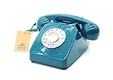 GPO 746 Telefono a Quadrante Push Button, Telefono Fisso Vintage per Casa, Ufficio, Telefoni Retro Con Suoneria a Campanello Originale e Cavo Arricciato, Azure Blue