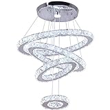 Dixun - Moderno lampadario a sospensione a LED in cristallo, con quattro anelli, luce bianca fredda (60 W, bianco freddo)