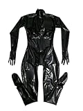 Black Latex Catsuit Rubber Gummi Leotard 3D chest with Two-Way Back Zipper Through Crotch Suitable for men and women