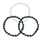 PEARLS & COLORS - Set di 3 Bracciali di Perle d Acqua Dolce Barocche 6-7 mm - Qualità AAA+ - Elastic HR®- Gioiello da Donna
