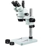 AmScope SM-1TSZ-V203 - Microscopio stereoscopico trinoculare da tavolo con stativo a colonna, ingrandimenti da 3,5x a 90x