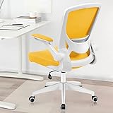 KERDOM - Sedia da ufficio, ergonomica, con braccioli pieghevoli, girevole a 360°, in rete, sedia da scrivania, colore giallo, 9060