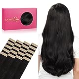 WENNALIFE Extension Capelli Veri Biadesivo, 20pcs 35cm 50g Nero Naturale Extension Biadesive Capelli Veri Lisci Remy Tape in Hair Extensions