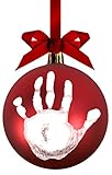 Pearhead 50017 Pallina di Natale in Plastica, Decorazione Natalizia Albero Natale da Appendere con Kit Impronta, Fiocco Rosso