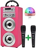 DYNASONIC (3a generazione) - Altoparlante Bluetooth portatile per karaoke con microfoni inclusi | Lettore USB e SD, radio FM, modello 025 (Disco Luci, 025-Rosa)