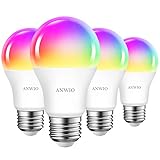 ANWIO Lampadina Smart E27, Lampada WiFi Smarthome 8.5W, 806LM, LED Dimmerabile Multicolore RGB, Controllo App Compatibile con Alexa Echo, Google Home, Confezione da 4