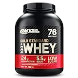 Optimum Nutrition Gold Standard 100% Whey Proteine in polvere per lo Sviluppo e il Recupero Muscolare con Glutammina e Aminoacidi BCAA Naturali, Gusto Delizioso alla Fragola, 76 Dosi, 2,28 kg