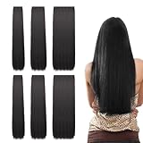 6 extension per capelli a clip, lunghe e dritte, parrucche nere con clip, extension per capelli sintetici, colore nero