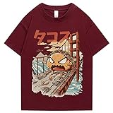 LUOGE Maglietta da uomo hip hop giapponese Harajuku t-shirt Streetwear estate top t-shirt cotone oversize hip hop-vino rosso 4,M