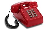 OPIS PushMeFon cable: classico telefono a tastiera anni 1970 in colori moderni con suoneria campanello metallo classica (rosso)