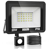 JESLED Faretto LED Da Esterno Con Sensore di Movimento, 20W 2200 Lumen, IP66 Impermeabile per Giardino, Cortile, Patio, Garage