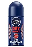 NIVEA MEN Deodorante Roll-On Dry Impact (50 ml), antitraspirante per la sensazione di pelle secca, protezione dal sudore 72 ore e formula doppia attiva