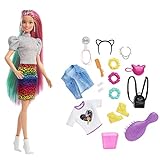 Barbie - ​Bambola Capelli Multicolor con Funzione Cambia Colore, Include Cerchietto e Borsa a Forma di Gatto e Accessori a Tema Leopardo, Giocattolo per Bambini 3+Anni, GRN81