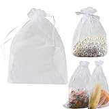 Xhuan 50 organza e bomboniera festa di nozze sacchetto sacchetti organza sacchettini trasparenti per regalini sacchetti organza confetti (bianco)