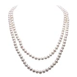 JYX Collana di perle d acqua dolce rotonde naturali bianche da 8-8,5 mm, catena lunga lunga 119,4 cm, Perla, Perla