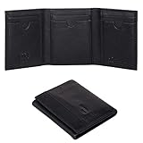 MAHARH Tri-fold porta carte di credito uomo piccolo slim pelle vera rfid Banconote (nero)
