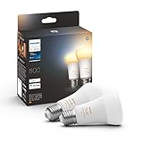 Philips Hue White Ambiance 2 Lampadine LED Smart, Bluetooh, Attacco E27, 6W, Dimmerabili, Luce Bianca da Calda a Fredda, Bianco