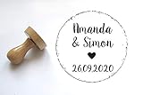 Timbro matrimonio personalizzato stile country, con nomi e data, forma rotonda 5 cm