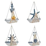 Set di 4 decorazioni nautiche a forma di barca a vela in miniatura, per decorare il bagno e la casa (11,2 x 17,3 cm)
