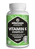 Vitamaze® Vitamina K Complesso 2200 mcg con Vitamina K2 MK7 + MK4 y Vitamina K1 Menachinone ad Alto Dosaggio e Vegan, 120 Capsule, Biodisponibilità Ottimale, senza Additivi. Qualitá Tedesca