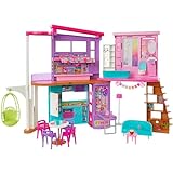 Barbie - Barbie Casa di Malibu (106 cm) playset casa delle Bambole con 2 Piani, 6 stanze, Ascensore Altalena e più di 30 Pezzi, Giocattolo per Bambini 3+ Anni, HCD50