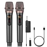 ALPOWL WXM Microfono Wireless, Microfono Karaoke con 192KHZ/24Bit, Professionale UHF Cordless Dynamic Mic System, Sistema PA Ricevitore Ricaricabile per Amplificatore Vocale(Nero)