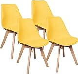GroBKau Set di 4 sedie per sala da pranzo, sedia scandinava, sedia da ufficio retrò, seduta imbottita in faggio massiccio - giallo