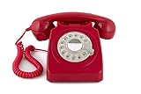 GPO 746 Rotary Telefono Fisso Retro Anni 70, Telefono Classico con Interruttore per Suoneria, Suoneria a Campanello Originale, per Casa e Hotel, Rosso, 16 x 21.5 x 14.5 cm, Confezione da 1