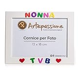 Artepassione Cornici per Foto in Legno con La Scritta Nonna Tvb e Decorata con Cuoricini, Bianca, 13 x 18 cm