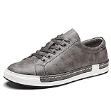 Scarpe da Skateboard Casual in Pelle da Uomo Moda Lace Up Loafers Antiscivolo Flats Trendy Business Comode Sneakers（Grigio,43 EU