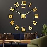 Grande orologio da parete adesivo con numeri romani 3D a specchio, muto, decorazione per casa e ufficio da montare come vuoi Oro