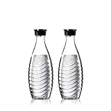 Sodastream Glass Carafe - Bottiglie in vetro, Compatibile con Gasatori d acqua Crystal & Penguin, Trasparente/Nero, 0.75L, Confezione da 2 (2 x 0.75L), l imballaggio può variare