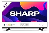 Sharp Aquos 32DC6E 32" Smart TV Frameless HD Ready LED TV, Wi-Fi, DVB-T2/S2, 1366 x 768 Pixels, Nero, suono Harman Kardon, 3xHDMI 2xUSB, 2021 [Classe di efficienza energetica F]
