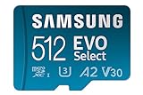 SAMSUNG Scheda di memoria EVO Select da 512 GB microSDXC UHS-I U3 130 MB/s Full HD e 4K UHD inclusa Adattatore SD (MB-ME512KA/EU), blu