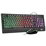 Rii Gaming RK400+ (Layout ITALIANO) - Set Tastiera e Mouse da Gioco, retroilluminazione a LED 7 colori (arcobaleno), Anti-Ghosting, Sensibilità regolabile Fino a 3.200 DPI