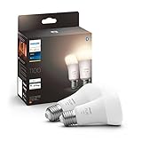 Philips Hue White 2 Lampadine LED Smart, Bluetooh, Controllo Vocale E27, 9.5W, Dimmerabili, 1100 Lumen, Luce Bianca Calda, Bianco