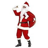 Widmann - Costume Babbo Natale, casacca, pantaloni, cintura, cappello, copristivali, parrucca, barba con baffi, sopracciglia, Babbo Natale, Natale, carnevale, festa a tema