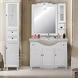 arredo Bagno Mobile con lavabo Specchio e Colonna salvaspazio Shabby Chic in Vero Legno Bianco provenzale