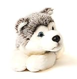 Uni-Toys - Cucciolo Husky grigio, sdraiato – 23 cm (lunghezza) – cane di peluche, animale domestico – peluche