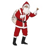 "DELUXE SANTA CLAUS" flannel (jacket, pants, belt, hood, boot covers, wig, beard with moustache and eyebrows) - (One Size Fits Most Adult)