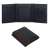 MAHARH Tri-fold porta carte di credito uomo piccolo slim pelle vera rfid Banconote (Black with Brown)