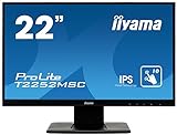 iiyama ProLite T2252MSC-B1 54.6 cm, 22 Pollici, IPS LED-Monitor Full-HD 10 Punkt Multitouch Capacitivo, VGA, HDMI, DisplayPort, USBperTouch, Nero