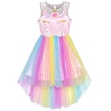 Sunny Fashion Vestito Bambina Fiore Unicorno Arcobaleno Principessa Festa 6 Anni