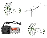 Kit antenna digitale terrestre DVBT 2 antenne UHF + 1 antenna VHF 6 elementi HD + centralino larga banda per interno,