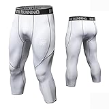MEETWEE Pantaloni 3/4 Uomo, Compressione Sportive Calzini Leggings Baselayer Calzamaglia Tights Training Pant for Gym Jogging Running