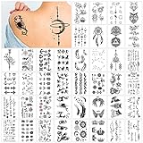 40 Fogli Tatuaggi Temporanei Donna, Nero Tatuaggi Finti, Set di Tattoo Temporanei, Impermeabili Tatuaggio Temporaneo, Tatuaggi Temporanei per Bambini Adulti Uomo e Donne