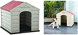 Happy House Cuccia per Cani in Resina PLASTICA Puppy Taglia Media Medium 61X68X58 CM Beige con Tetto Rosso
