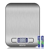 Amazon Brand – Eono Bilancia digitale da cucina, in acciaio inossidabile, pesa in grammi e once, 5 kg / 1 g , garanzia 15 anni