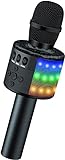 Microfono Karaoke Bluetooth Wireless, BONAOK Bambini Karaoke con Luci a LED Controllabili,Portatile Altoparlante Karaoke Macchina Regalo Compleanno da Viaggio per Android/iPhone/iPad/PC (Nero)
